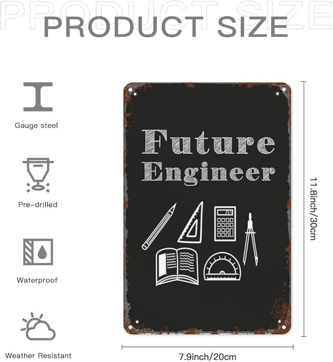 Patio Wall Decor Future Engineer Designer Construction Metal Signs Vintage Man Cave Home & Outdoor Decoration Vintage Wall Art With Inspirational Quotes & Life Sayings 8X12inch
