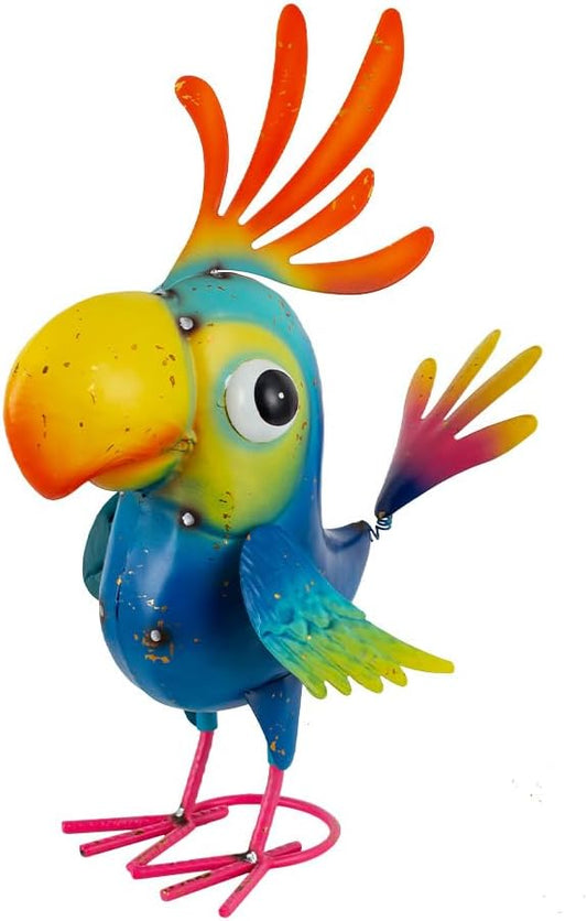 Metal Parrot Statue Outdoor Garden Decor,15" Bird Decor Yard Statue Decorations Outdoor,Funny Parrot Sculpture for Patio, Lawn, Backyard