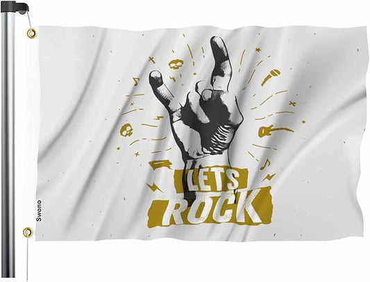 Swono Rock Gesture Flag 3x5 Ft Music Vintage Guitar Skull Note Word Flag Double Sided Double Stitched with Brass Grommets