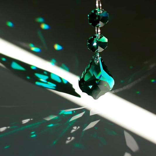 20pcs Chandelier Crystals Maple Leaf Prism Pendant Parts Connected Glass Octagon Beads Chain for Chandelier Decoration 38mm (Peacock Green)