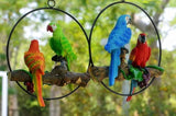 Mini Garden Statues Hanging Iron Ring Parrots, Resin Parrot Hanging Statue, Hanging Birds Figurine for Pathways Yard Patio Office Home Indoor Outdoor Tree Decorations (C-1)