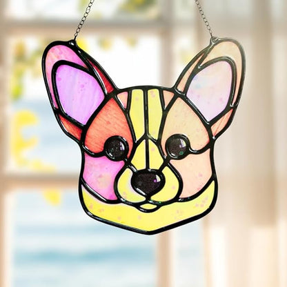 Corgi Dog Handmade Resin Suncatchers, Artisan Boho Sun Catcher Stained Glass Effect Window Hanging Garden Decor, Gift for Mother's Day Mom Grandma Wife Women