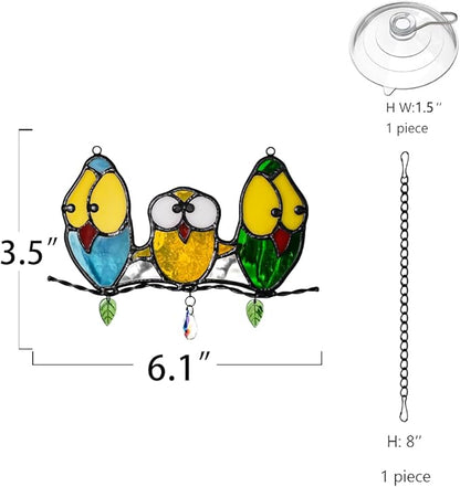 Multicolor Owl Decor Stained Glass Window Hanging,Best Bird Gifts for Owl Lovers Women,Bird Suncatcher for Window Home Decoration,Birthday Gifts for Lover and Friend