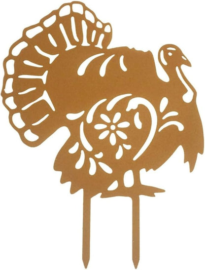 Turkey Animals Stakes Thanksgiving Day Ground Insertion Decor Vivid Hollow Iron Animal Statue for Courtyard Outdoor Yard Art Decorative (Rust)