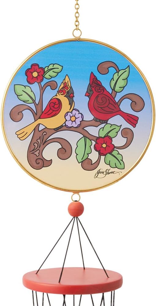 Enesco Jim Shore Heartwood Creek Cardinal Birds on Branches with Flowers Wind Chime - Decorative Hanging Metal Tube Wind Chimes Indoor Outdoor Patio Home Decor Windchime, 28 Inch