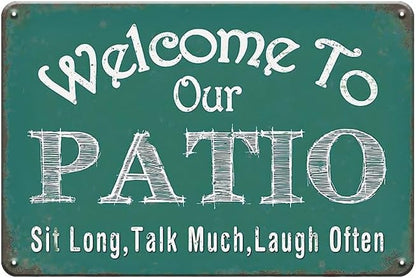 YOYI ART Patio Signs and Decor Outdoor - Welcome to Our Patio Sign, Metal Vintage Tin Signs for Patio, Outside, Front Yard, Garden, Front Door and Backyard Wall Decor Art Gift, 12 x 8 inch