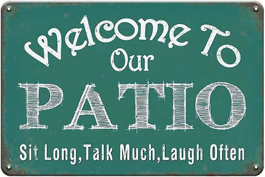 YOYI ART Patio Signs and Decor Outdoor - Welcome to Our Patio Sign, Metal Vintage Tin Signs for Patio, Outside, Front Yard, Garden, Front Door and Backyard Wall Decor Art Gift, 12 x 8 inch