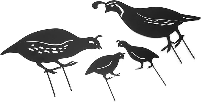 Semme 4pcs Handcrafted Metal Quail Family Yard Decor Unique Iron Art Stake Statue for Garden and Outdoor Spaces