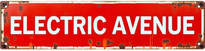 16 * 4 Inches Retro Tin Sign "ELECTRIC AVENUE" - Outdoor Decor for Garage/Bedroom/Patio - Quirky Wall Decor, Metal Signs, Beachy Room Decor
