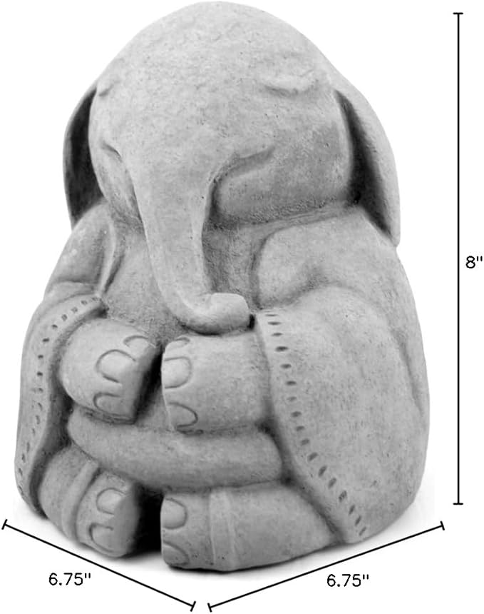 Modern Artisans Meditating Elephant - Cast Stone Garden Sculpture : Large Size, Grey Stone Finish