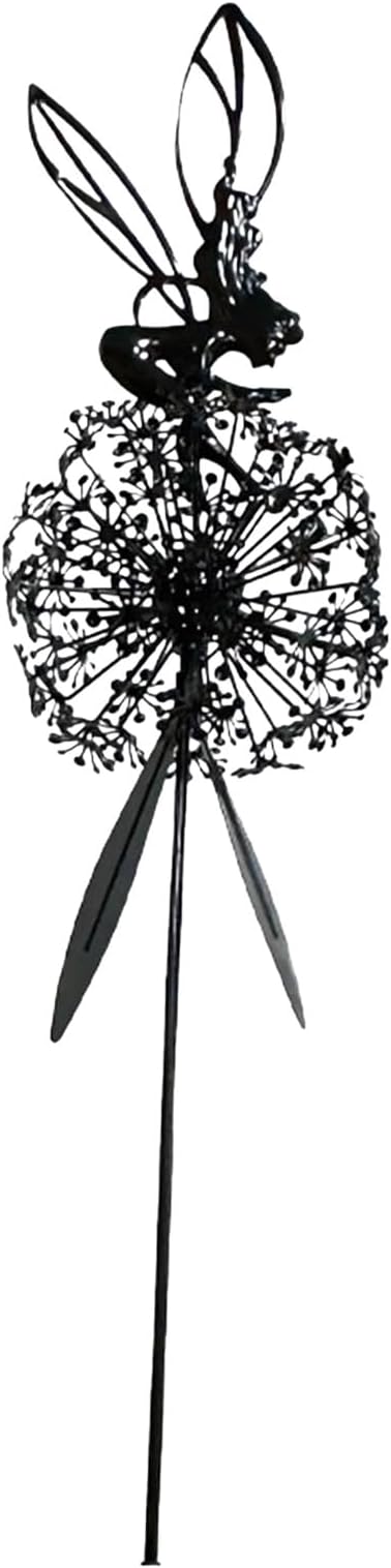 Flower Fairy Dancing with Dandelion Garden Sculpture,Angel Metal Ornaments Stainless Steel Statue Decorations,Wonderland Outdoor Yard Lawn Patio Stakes Sculptures Decor (C)
