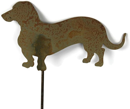 Pets and Farm Animals Metal Garden Landscape Stake (11.5" Wide Wiener Dog on Stake, Naturally Rusted)