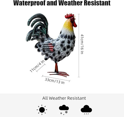 Metal Rooster Yard Decor,16 in Outdoor Chicken Statue Decoration for Patio Lawn Garden,3D Rooster Garden Statues,Chicken Yard Art Sculpture Outdoor Figurines,Metal Chicken Decor,1 Pcs (3 Color)