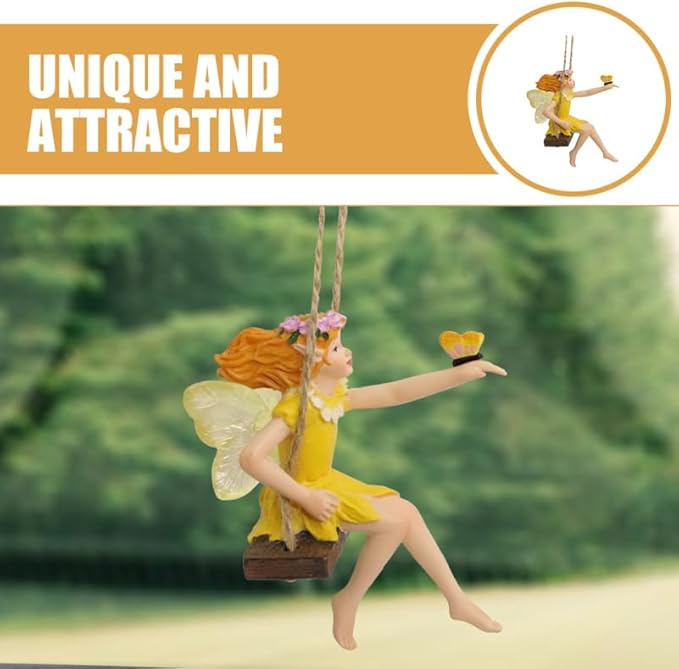 HANABASS Flower Fairy Swing Statue Outdoor Garden Sculpture Creative Hanging Fairy Figurine for Patio and Landscape Resin Crafts Swing Statue for Lawn Yard Patio Windowsill Garden Gifts