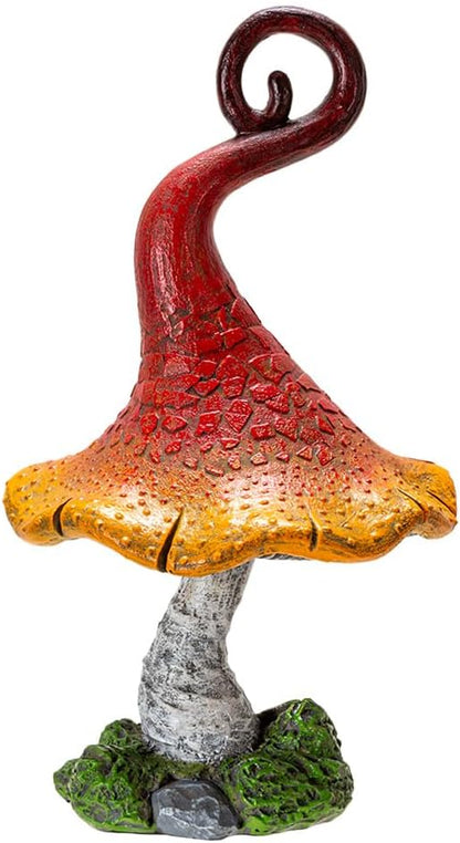 Pacific Giftware Whimsical Garden Toadstool Mushroom Statue with Curled Red and Orange Cap Resin Decor with Etched Texture for Fantasy Garden and Fairy Landscaping 9.06" Tall