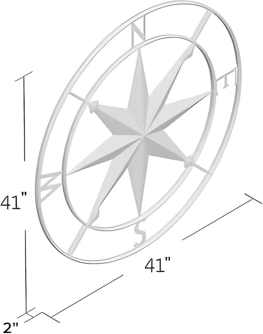 Nightclawing Nautical Compass Wall Decor, Coastal Nautical Beach Decor, Porch Patio Travel Adventure Wall Hanging, 41" (Black)