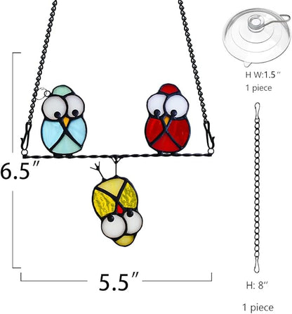 Multicolor Owl Stained Glass Suncatcher for Window,Birds Stained Glass Window Hangings,Bird Suncatchers Deocr for Door Room,Owl Gifts for Mom,Grandma,Birds Gifts for Bird Lovers Women