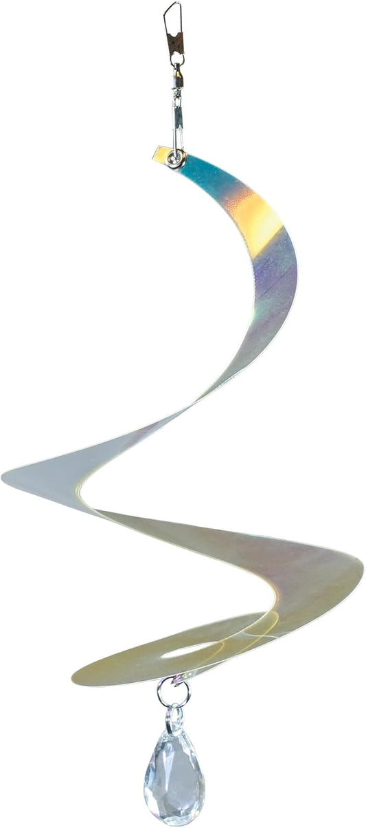 In the Breeze 9154 — 8-inch Iridescent Tear Drop Curlie with Crystal Spinner — Suncatcher Wind Spinner for Yards and Gardens with Plastic Crystal, Humane Animal Deterrent…