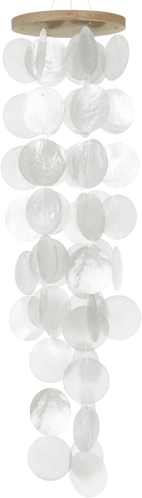 Capiz Shell Wind Chime for Outside 28” Sea Glass Wind Chime Ocean/Beach Themed Chime Gift for Women Mother’s Day Decoration White.