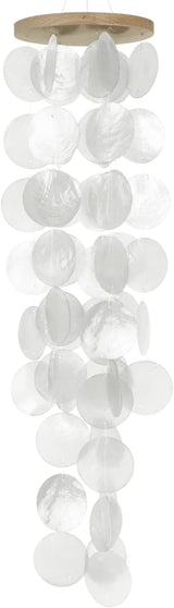 Capiz Shell Wind Chime for Outside 28” Sea Glass Wind Chime Ocean/Beach Themed Chime Gift for Women Mother’s Day Decoration White.