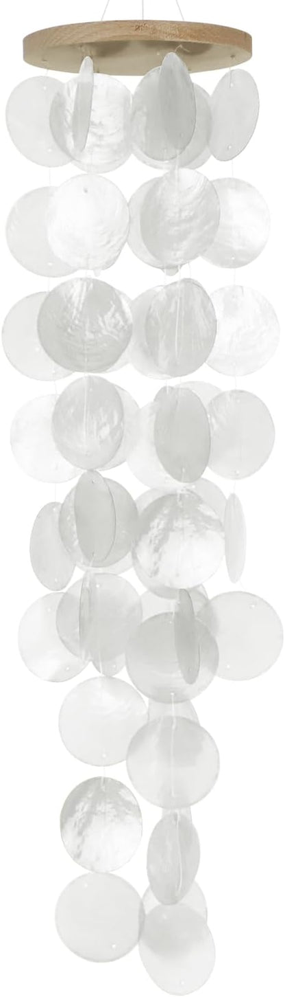 Capiz Shell Wind Chime for Outside 28” Sea Glass Wind Chime Ocean/Beach Themed Chime Gift for Women Mother’s Day Decoration White.