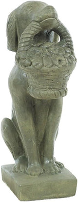 Solid Rock Stoneworks Dog with Basket in Mouth Concrete Statue, 24" Tall, Slate Color