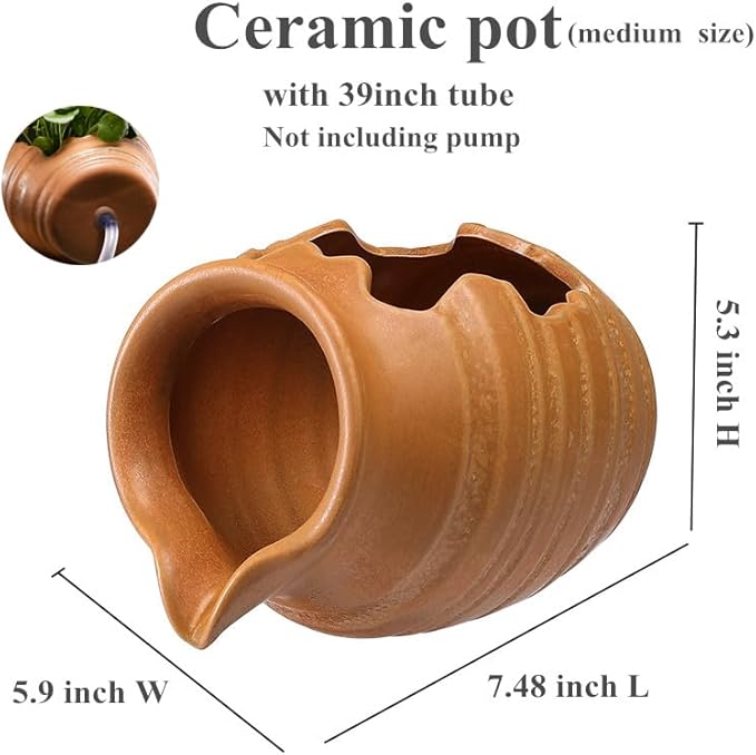 Outdoor Garden Fountain Spitter Pond Water Feature Pump DIY Ceramic Pot Decoration (7.4 inch Color 3)