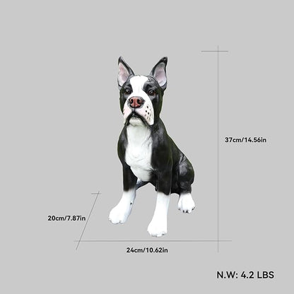 Boston Terrier Dog Garden Statue with Solar Lantern and Double-Sided Welcome Sign, Large Realistic Resin Dog Figurine Outdoor Decor, Waterproof Pet Memorial Sculpture for Yard, Porch, Gift for Family