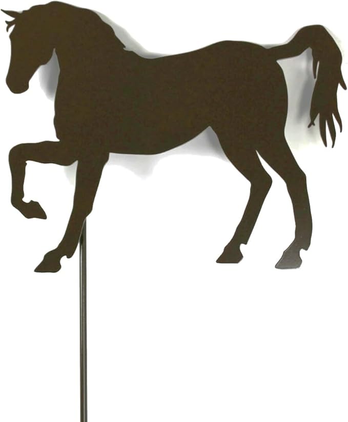 Pets and Farm Animals Metal Garden Landscape Stake (11.5" Wide Horse on Stake, Gloss Brown)