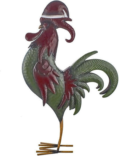 Metal Rooster Sculptures Christmas Ornament and Garden Yard Decor