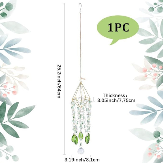 21.2In Crystal Wind Chimes Suncatcher Large Green Prism Sun Catcher Glass Octagonal Bead Chains Rainbow Maker Prisms Wind Chime for Window Hanging Ornament Home Garden Decor Indoor Outdoor