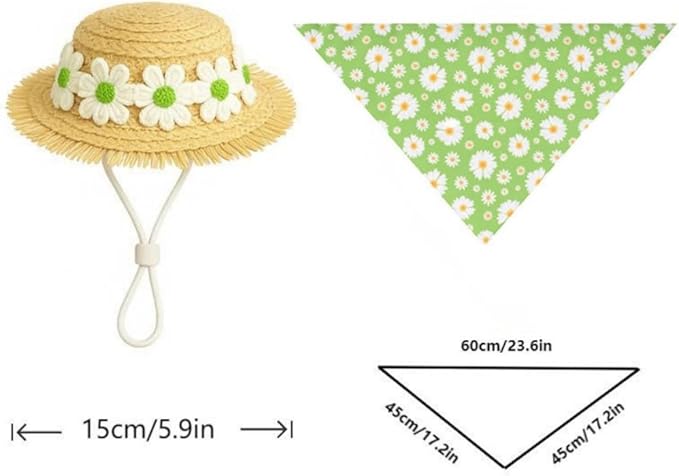 Summer Porch Goose Outfits Daisy Flower Goose Outfit Spring Geese Clothes Costume with Straw Hat Scarf for 17-23" Lawn Cement Plastic Geese Statue for Garden Yard Decor Accessories(Green)
