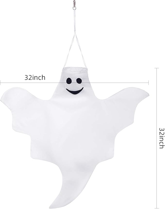 Skylety 2 Pcs 32 Inch Outdoor Halloween Ghost Decorations Tree Hanging Windsock White Flying Ghosts for Indoor Outdoor Tree Front Yard Porch Lawn Garden Pillar Party Decorations (Classic Style)