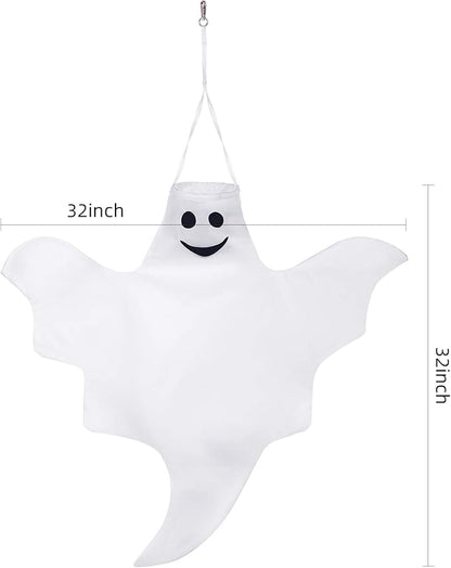 Skylety 2 Pcs 32 Inch Outdoor Halloween Ghost Decorations Tree Hanging Windsock White Flying Ghosts for Indoor Outdoor Tree Front Yard Porch Lawn Garden Pillar Party Decorations (Classic Style)