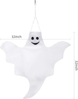 Skylety 4 Pcs 32 Inch Outdoor Halloween Ghost Decorations Tree Hanging Windsock White Flying Ghosts for Indoor Outdoor Tree Front Yard Porch Lawn Garden Pillar Party Decorations (Classic Style)