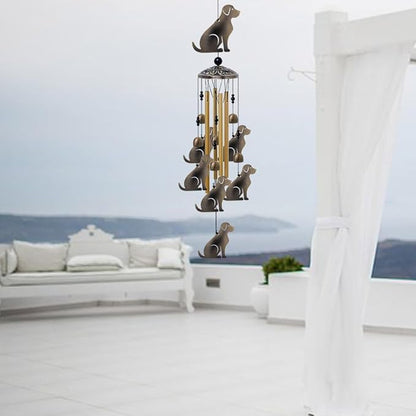 Garden Dog Wind Chimes Outdoor Indoor Decor - with 4 Tubes 7 Dogs Wind Chime, Mobile Romantic Wind Catcher, Bronze Wind Bells for Home, Mom Gifts, Balcony, Tree, Festival, Garden Decoration