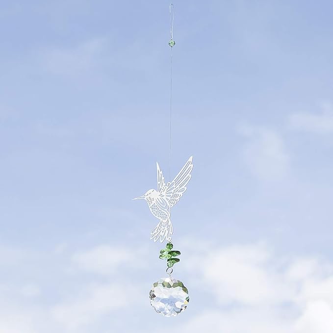 H&D HYALINE & DORA Glass Crystal Flower Prism Rainbow Maker Hummingbird Hanging Window Sun Catcher for Gift