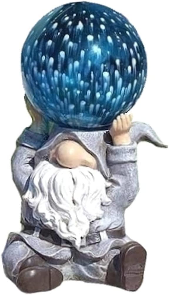 Roman, Garden Gnome, Solar LED Garden Décor, 10" H Garden Statue. Outdoor Gift, Blue Gnome