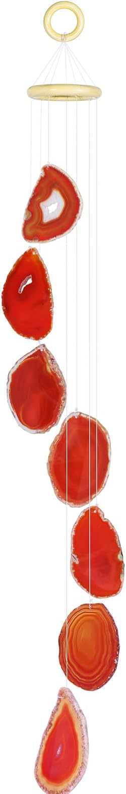 SUNYIK Handmade Natural Agate Slice Wind Chime for Garden Home Decor Window Ornament, Red, 27-33 Inches