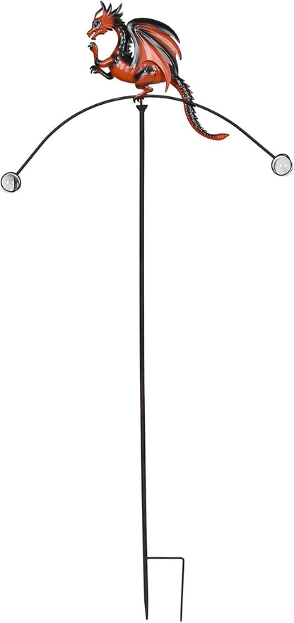 Outdoor Metal Dragon Garden Balancer Yard Art 53" H, Artisam Crafted Decorative Iron Stakes Gifts for Dragon Enthusiast, Animal Balancing Statue for Court Patio Exterior Space Decor