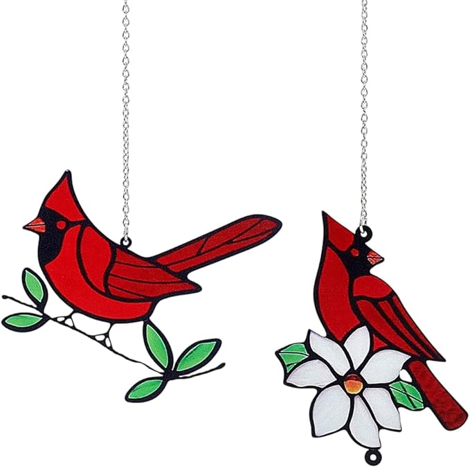 WEBEEDY 2 Styles Red Cardinal Memorial Gifts Wind Catcher Chime Parts Replacement with 33FT Nylon Cord Metal Cardinal Hanging Ornament Suncatchers for Garden Window Christmas Outdoor Decorations