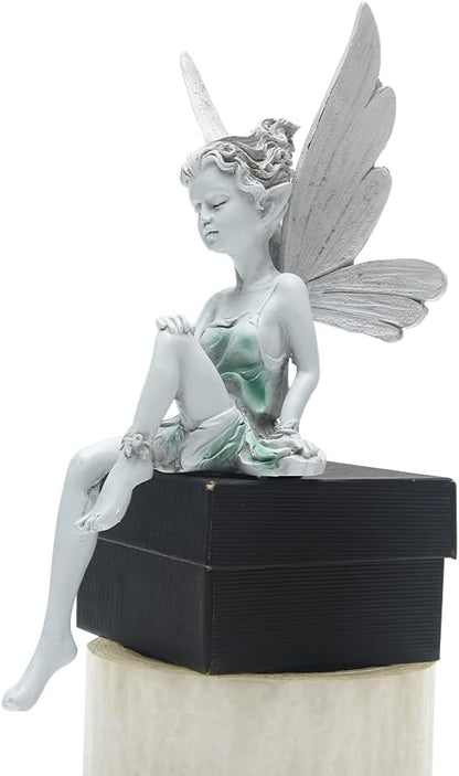 Sitting Fairy Garden Statue,Angel Yard Statues Outdoor Resin Crafts Flower Decor Park Lawn Decoration Home Patio Garden(Color:White)