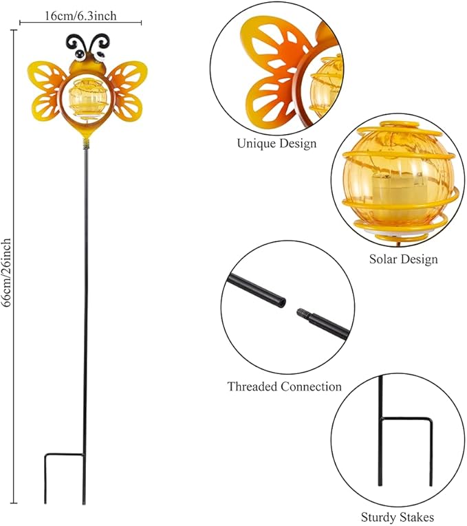 Decorative Solar Lights Outdoor Solar Bee Lights 3 Pcs,Garden Decorative Stake Lights for Pathway Yard Lawn Decoration Mothers Day Mom Gifts