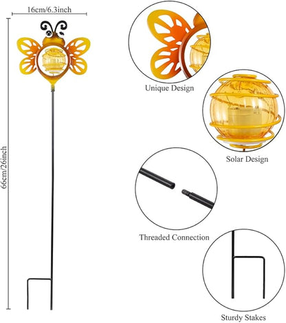 Decorative Solar Lights Outdoor Solar Bee Lights 3 Pcs,Garden Decorative Stake Lights for Pathway Yard Lawn Decoration Mothers Day Mom Gifts