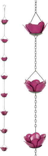 Gutter Chain, Rain Chain for Gutter, Downspout Decorative Metal Rain Catcher Diverter with Hook for Outside Windowsill Garden Patio Courtyard (Purple)