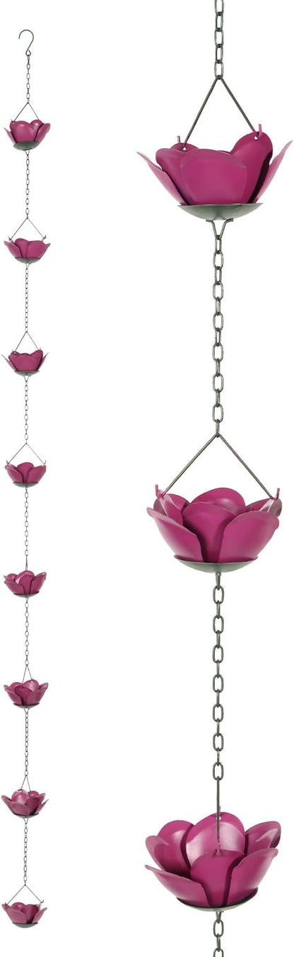 Rain Chains for Gutters Downspout, Outside Downspouts Metal Rain Catcher Diverter, 7.38 Ft Retro Rain Chains Decorative with Hook for Windowsill Garden Patio