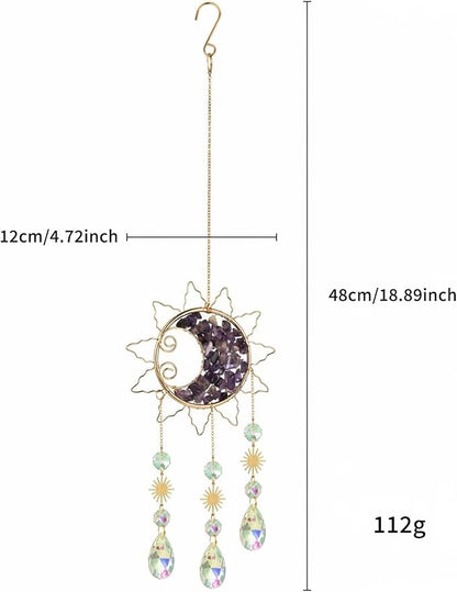 Sun & Crescent Crystal Suncatcher, Crystal Hanging Prism, Rainbow Makers, Housewarming Gift, Garden Decoration, Window Ornament (Purple)
