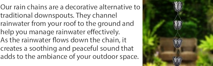 RainChains Pacific Fluted Scalloped Rain Chain 8.5ft Black Aluminum Rain Chain for Heavy Rain Premium Decorative Gutters.