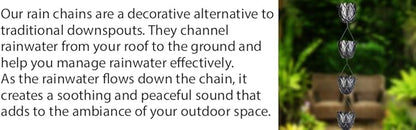 RainChains Pacific Fluted Scalloped Rain Chain 8.5ft Black Aluminum Rain Chain for Heavy Rain Premium Decorative Gutters.
