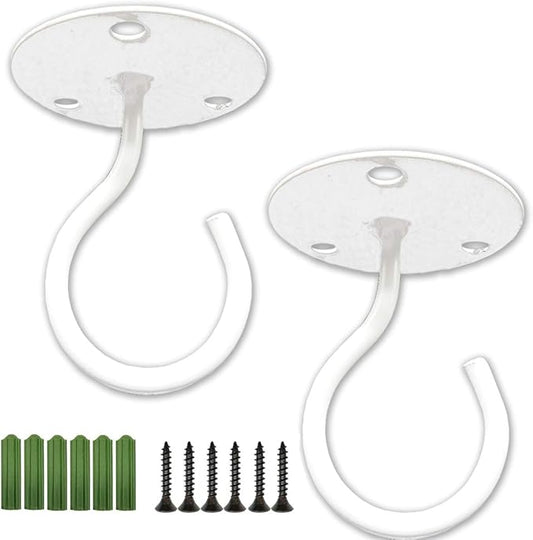 TIHOOD 2PCS Wall Mount Ceiling Hooks, Metal Plant Bracket Iron Wall Mount Lanterns Hangers for Hanging Bird Feeders, Lanterns, Wind Chimes, Planters, Outdoor Decoration Hooks (White)
